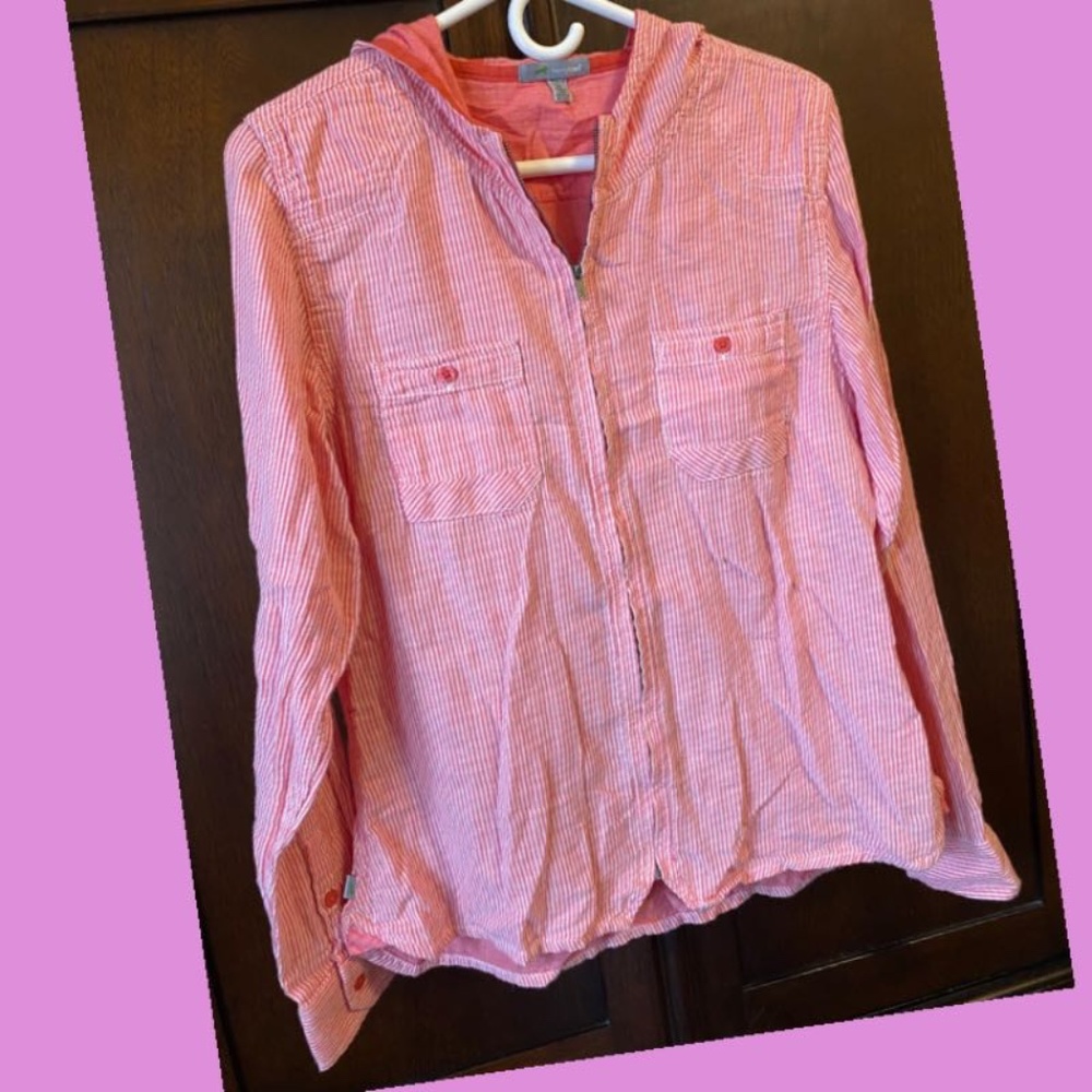 Horny Toad Striped zip hooded shirt